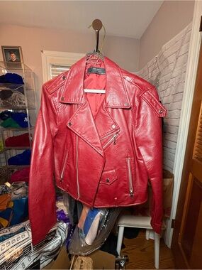 Zara Bold Red faux Leather Biker Jacket